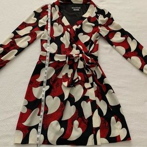 Boutique Moschino Graphic Heart Faux Wrap Dress Valentine’s Day EUC Snakeskin